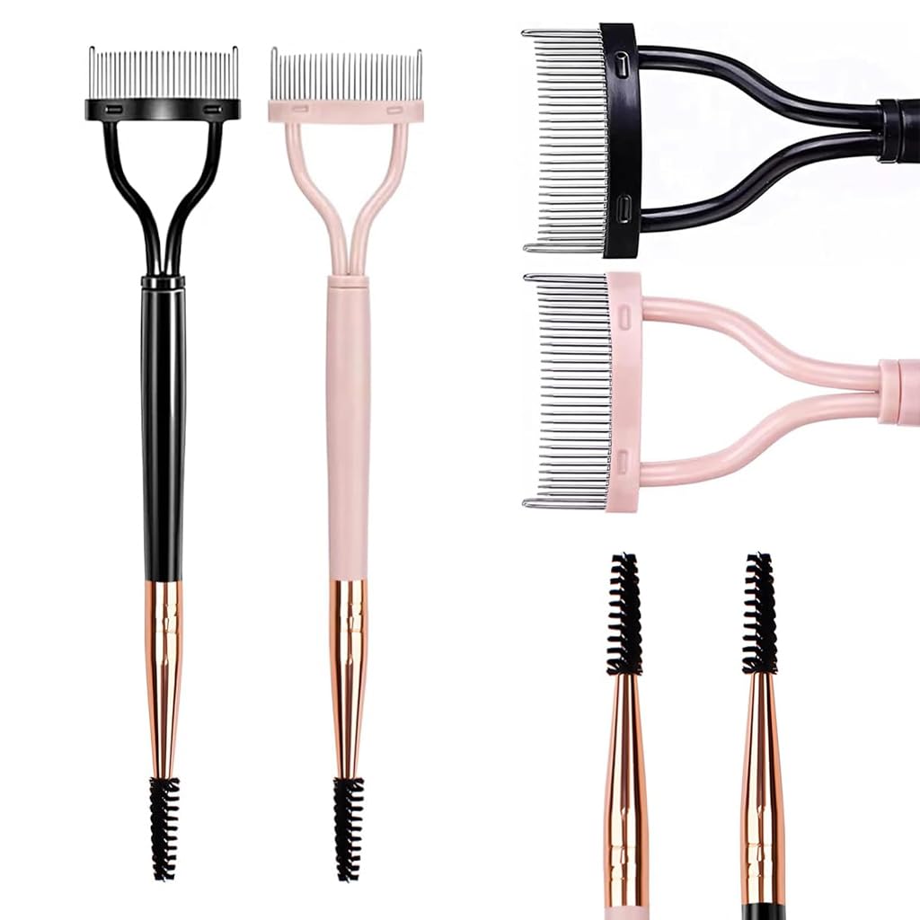 MAYCREATE 2Pcs Eyelash Separator Comb and Spoolie Eyebrow Brush 2-in-1 Metal Dual Head Lash Separator Tool with Cover for Excess Mascara Removal MAYCREATE 2Pcs Eyelash Separator Comb and Spoolie Eyebrow Brush 2-in-1 Metal Dual Head Lash Separator Tool with Cover for Excess Mascara Removal